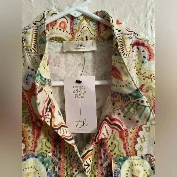 NWT Stile_Perlei linen/cotton blend, cream paisley patterned romper; size S - Picture 3 of 13